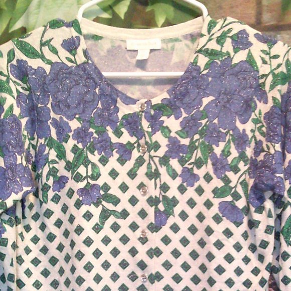 Floral Sparkle Button Down Cardigan - Picture 2 of 4